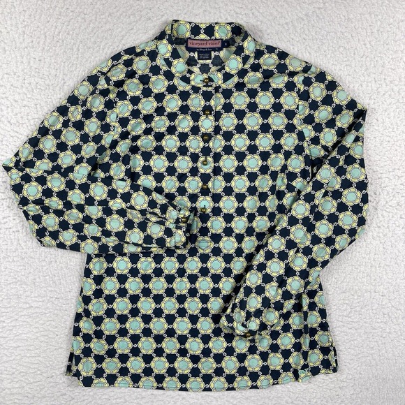 Vineyard Vines‎ Shirt Womens 6 Navy Blue 1/2 Button Down Pullover Boating Preppy - Picture 1 of 14